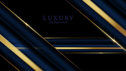 3D blue background with gold lines with copy space for text. Luxury style template design.