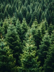 Fototapeta premium Spruce trees nursery or plantation, growing a young forest.