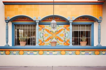 Foto op Canvas handpainted terracotta tiles on a spanish revival building facade © primopiano