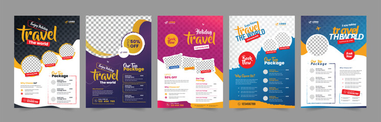  Travel Flyer Holiday Travel Flyer Bundle Set - obrazy, fototapety, plakaty