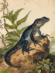 Naklejka premium 18th century book engravings depicting fauna and flora. AI generative.