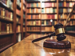 shot of a gavel and justice scale in the foreground with a lawyer consulting legal documents in the background, in a courtroom. Created Using: artistic photography, symbolic legal objects, lawyer in b