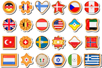 Set homemade cookie with flag country world in tasty biscuit