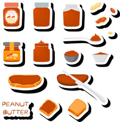 Illustration on theme big colored set different types peanut butter