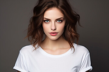 Fototapeta premium Woman in White Tshirt Mockup created with Generative AI