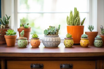 succulents collection in terracotta pots