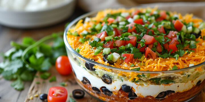 Mexican layered sauce with seven layers of flavor for a delicious appetizer.