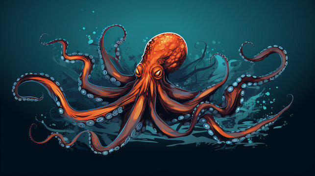 Realistic flat art of Kraken sea beast monster
