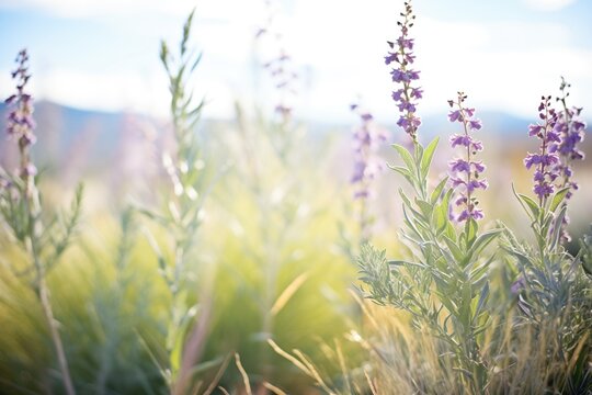 Wild Sage Bushes With Purple Flowers