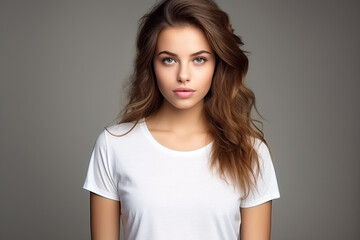 Obraz premium Woman in White Tshirt Mockup created with Generative AI
