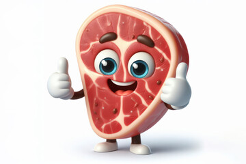 little cute happy steak 3d character with bulging eyes on solid a white background. ai generative