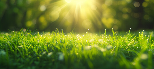 Green grass and sunlight banner background - Powered by Adobe
