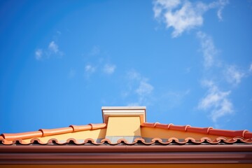 Fototapeta na wymiar closeup of terracotta roof tiles with blue sky