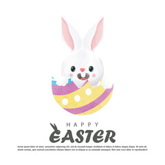 Happy Easter day watercolor. Little Rabbit Bunny cartoon with greeting card. Easter egg festival wallpaper background banner template isolated vector illustration