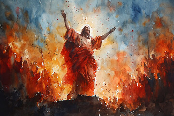 the ascension of jesus christ, watercolor painting, - obrazy, fototapety, plakaty