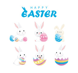 Happy Easter day watercolor. Little Rabbit Bunny cartoon with greeting card. Easter egg festival wallpaper background banner template isolated vector illustration