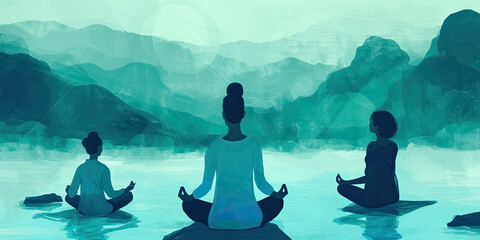 Yoga, meditation people spirituality calmness, person doing zen mindfulness contemplation background, generated ai
