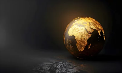 Fotobehang Globe in the form of a golden ball on dark background. Decorative element. © Lunstream