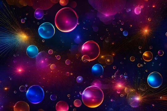 Write a poem capturing the ethereal beauty of flying bubbles against a backdrop of swirling colors on a desktop wallpaper.