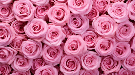 Photo background pattern of tightly packed pink rose heads, in the theme of Valentine's Day 