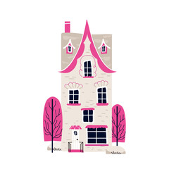 Old mansion apartment façade. Cute rowhouse architecture. Vector flat style cartoon illustration