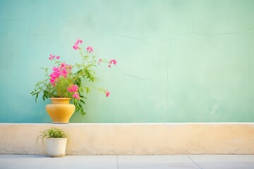 stucco wall with creeping bougainvillea