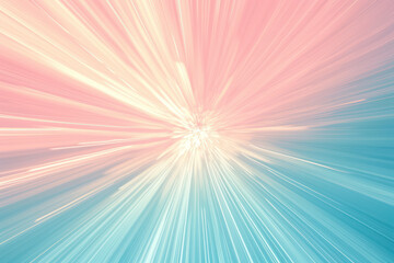 Peach and light blue graduated background with radiating bright light trails emitting from vanishing point 