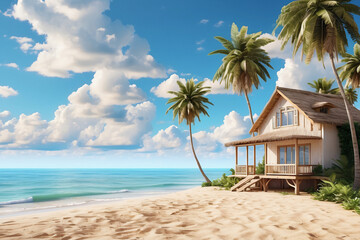view of a house by the beach with a sunny day