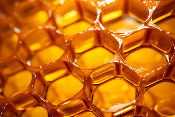 Banner consisting from traditional species honeycomb in honey, Ai generated