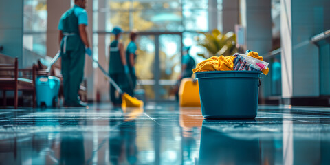 Professional cleaning concept banner with soft focus and blurred background - obrazy, fototapety, plakaty