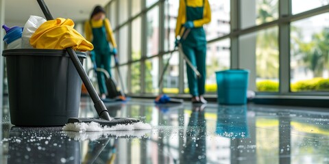 Professional cleaning concept banner with soft focus and blurred background