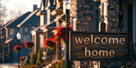 sign welcome home and new home on the background