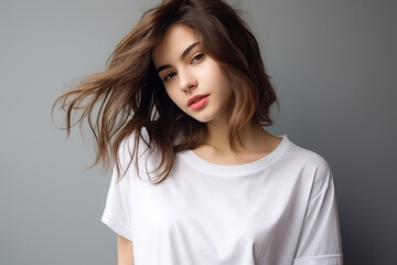 Fototapeta premium Woman in White Tshirt Mockup created with Generative AI