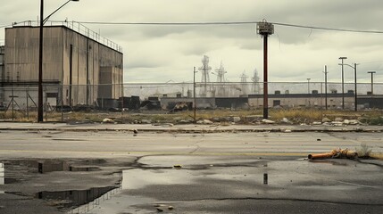 Fototapeta na wymiar desolate empty industrial background illustration urban decayed, vacant deserted, grim stark desolate empty industrial background