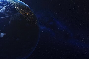 Stunning 3D Render Of Planet Earth Shining In The Night Sky. Сoncept Astrology And Astronomy, Earth's Beauty, Night Sky Wonders