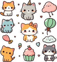Baby cute cat Clipart set