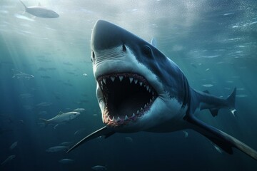 3D illustration depicting a megalodon in a scene. Generative AI