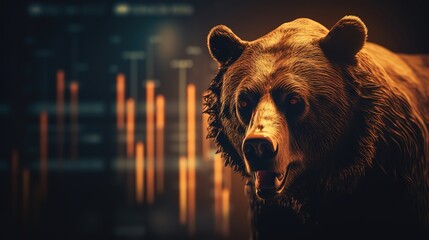 big giant  bear with Stock Market with light background, Bearish position, Generative Ai - obrazy, fototapety, plakaty