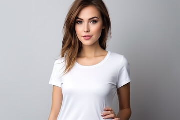 Fototapeta premium Woman in White Tshirt Mockup created with Generative AI