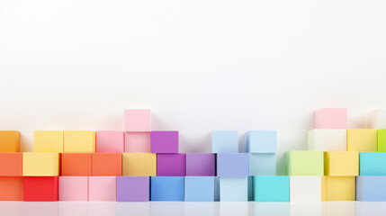 Colourful building blocks, border white graduated space.