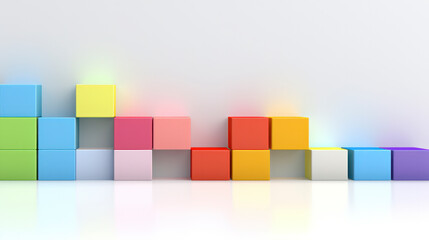 Colourful building blocks, border white graduated space.