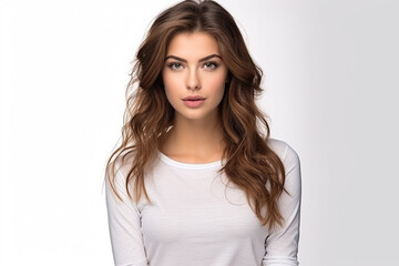 Obraz premium Woman in White Tshirt Mockup created with Generative AI