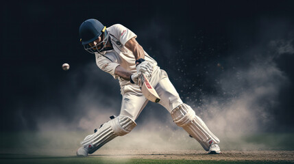 Cricket player edging ball while stepping out of his batting crease.