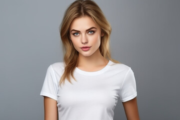 Obraz premium Woman in White Tshirt Mockup created with Generative AI