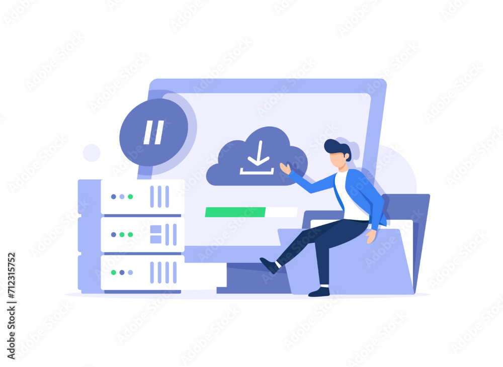 Poster big data and cloud computing,actionable data concept,business characters using remote servers to ana