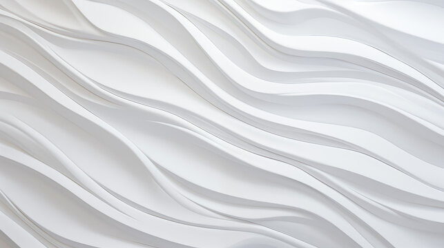Fond d'un mur blanc, texturé et matière, vague en mouvement. Ambiance claire. Arrière-plan pour conception et création graphique.