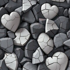 Seamless cracked stone hearts texture background