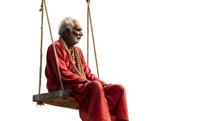 Solitary Indian Man Swinging Alone on transparent background,