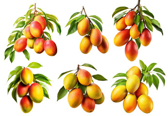 Set of branches with delicious, ripe mangoes, cut out