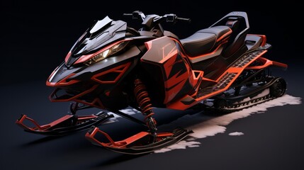 Snowmobile without person standing in winter snow field. Neural network AI generated art